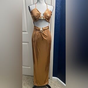 Elegant Gold Halter Dress